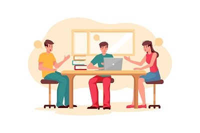 Three person meeting in an office