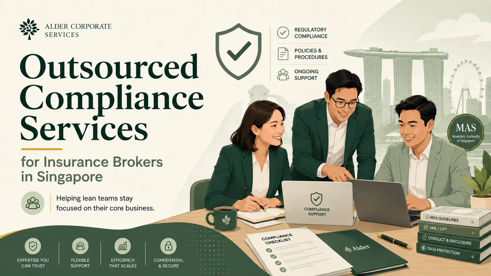 Business professionals discussing outsourced compliance services for insurance brokers.